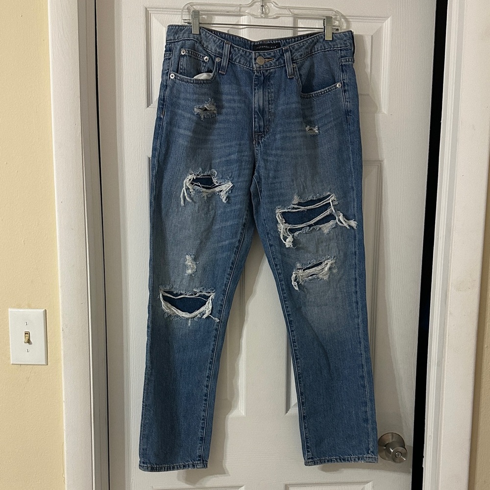 Aeropostale Women's Distressed Blue Boyfriend Jeans